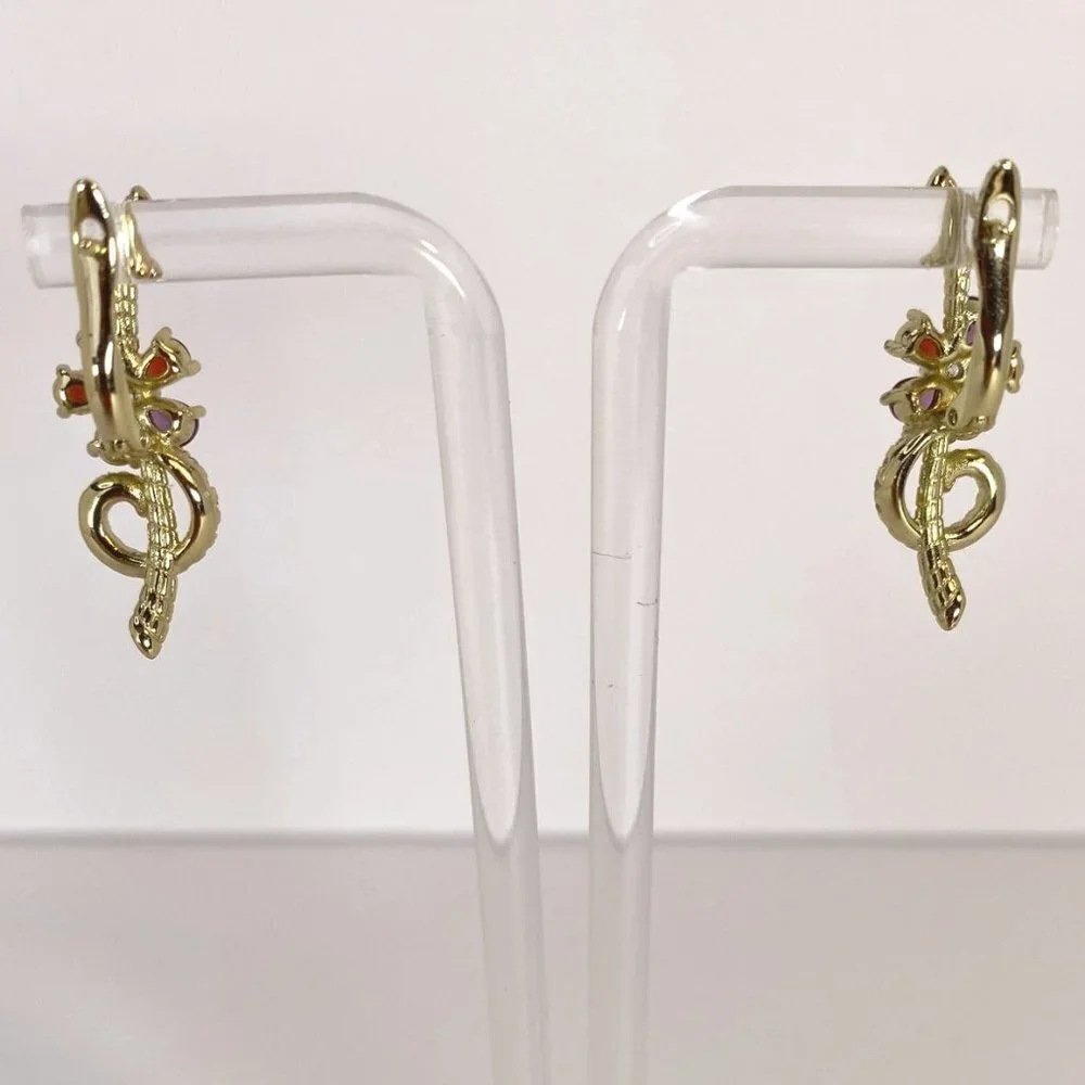 Musical note key note music symbol‎ gold tone rhinestone latch-back earrings OS